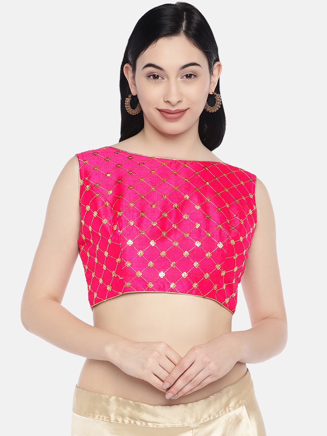 

Studio Shringaar Pink and Gold-Toned Readymade Embellished Saree Blouse