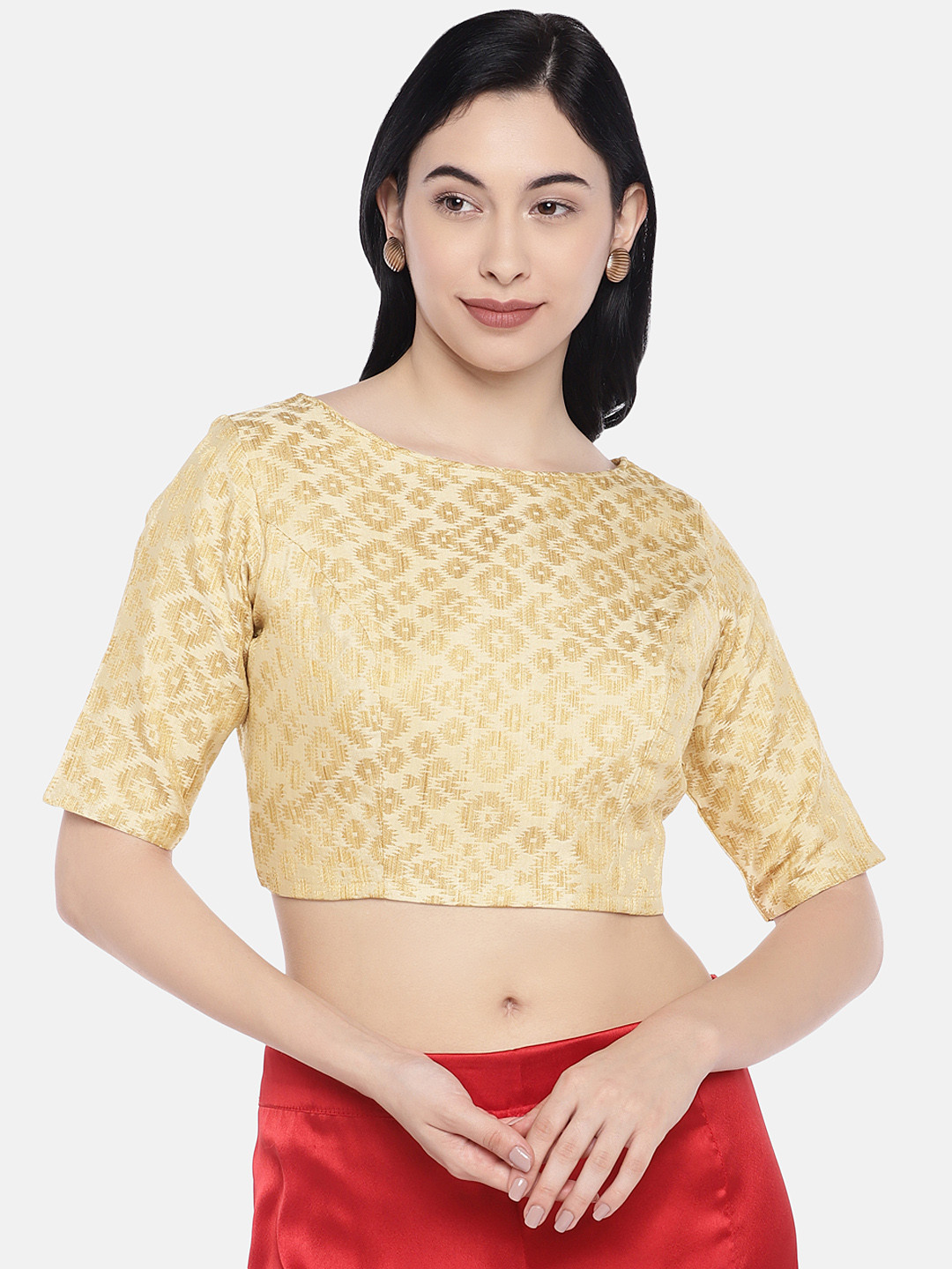 

Studio Shringaar Gold-Coloured Woven Design Brocade Readymade Saree Blouse