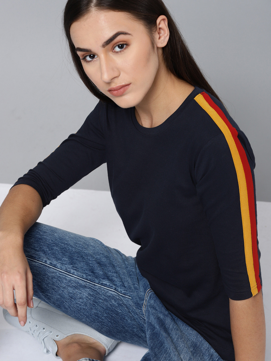 

DILLINGER Women Navy Blue Solid Round Neck Pure Cotton T-shirt