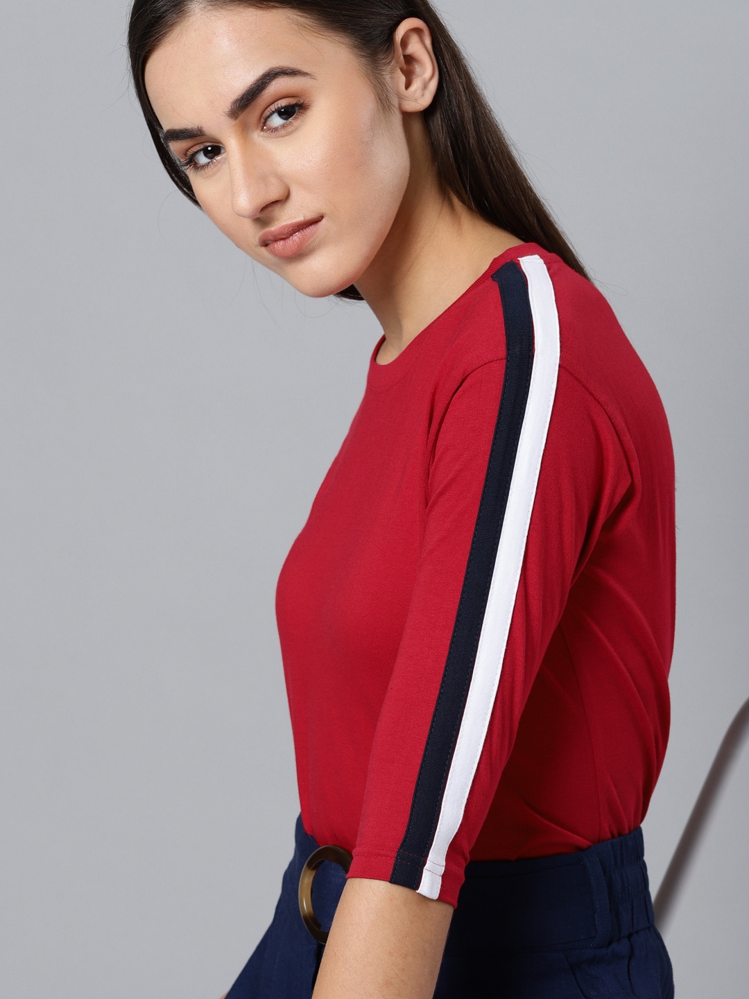 

DILLINGER Women Red Solid Round Neck Pure Cotton T-shirt