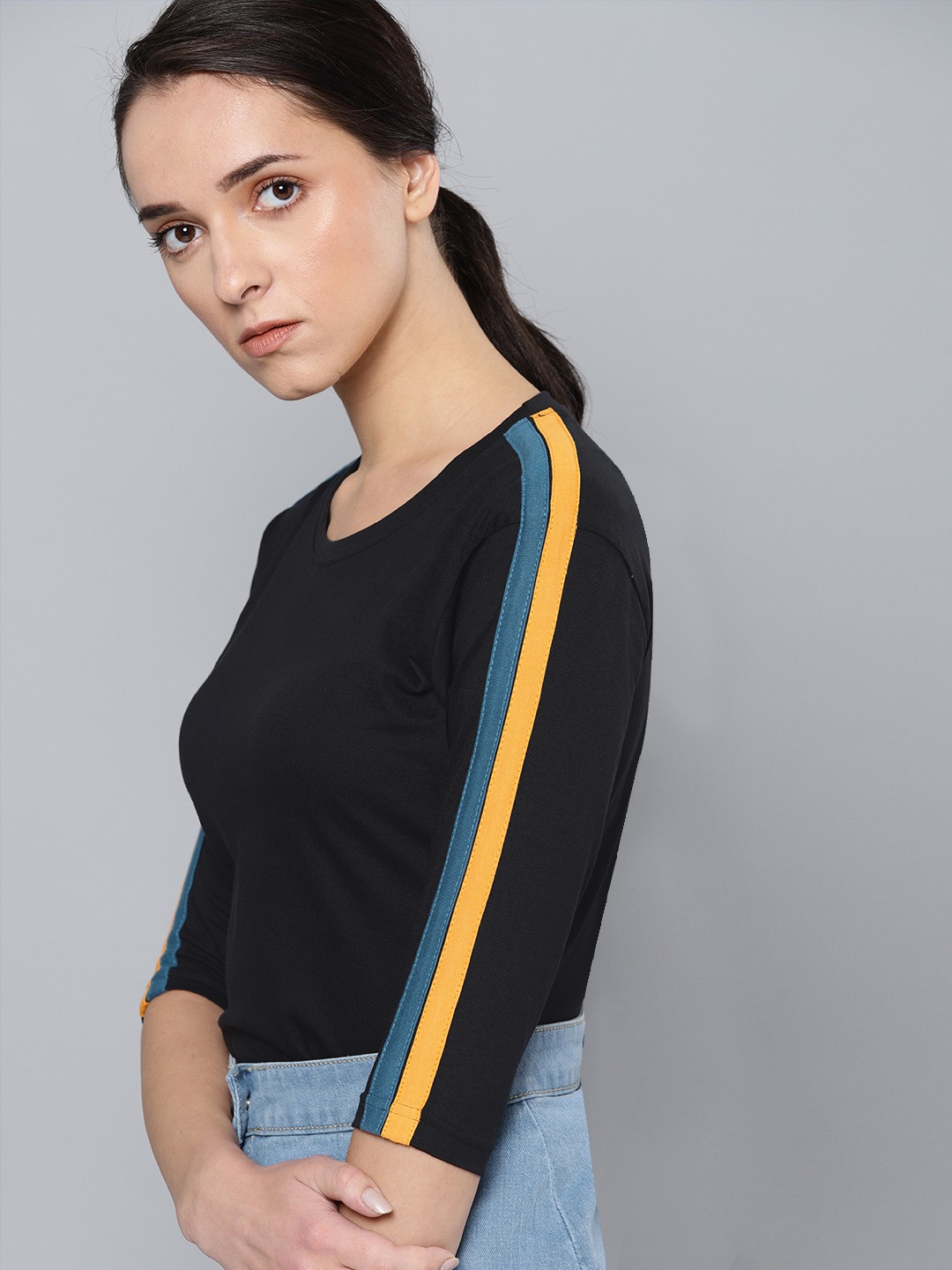 

DILLINGER Women Black Solid Round Neck Pure Cotton T-shirt
