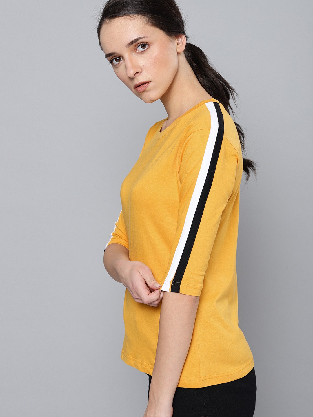 

DILLINGER Women Mustard Yellow Solid Round Neck T-shirt