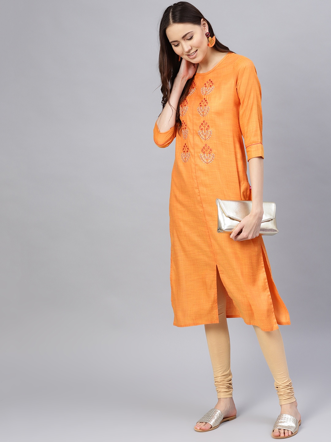 

Varanga Women Orange Yoke Design Straight Kurta