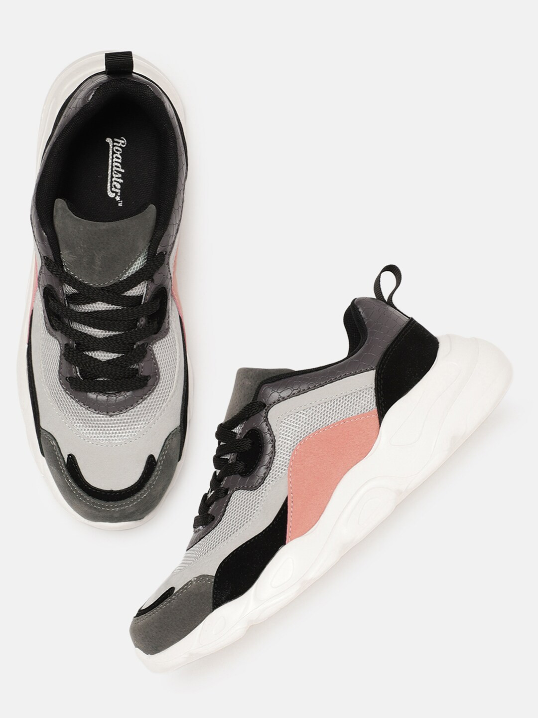 

The Roadster Lifestyle Co Women Grey & Black Colourblocked Sneakers