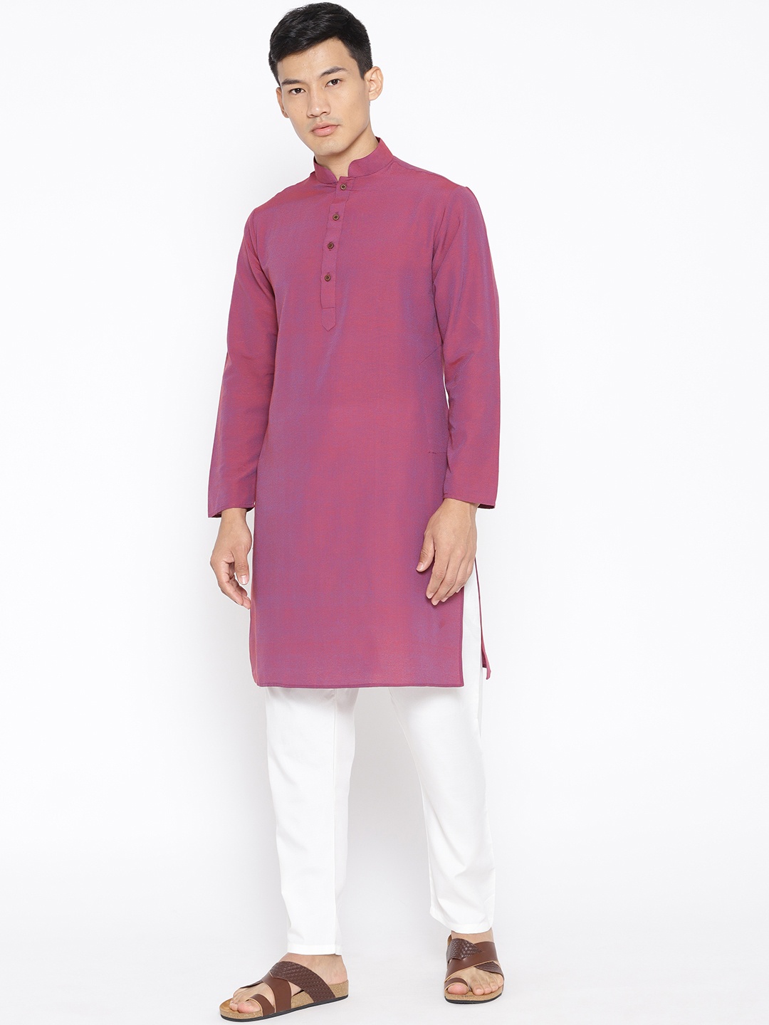

SG LEMAN Men Pink & White Solid Kurta with Pyjamas