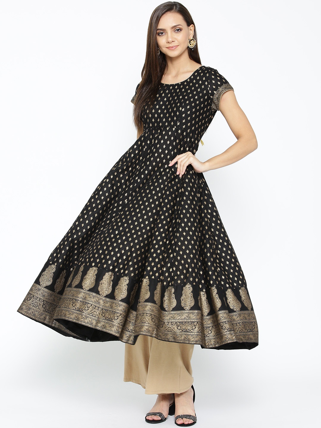 

Poshak Hub Women Black & Golden Printed Anarkali Kurta