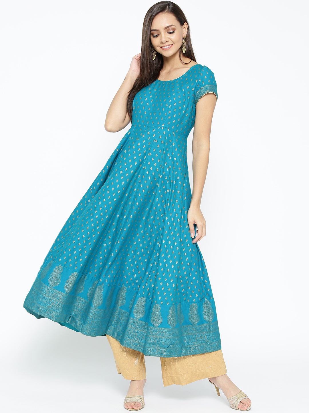 

Poshak Hub Women Blue & Golden Printed Anarkali Kurta