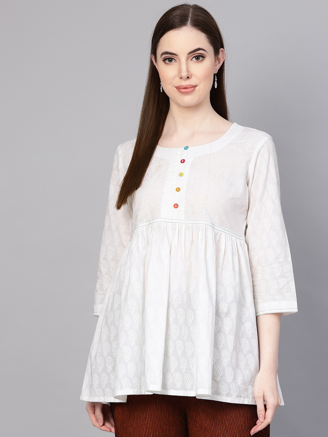 

Varanga White Khari Print Tunic