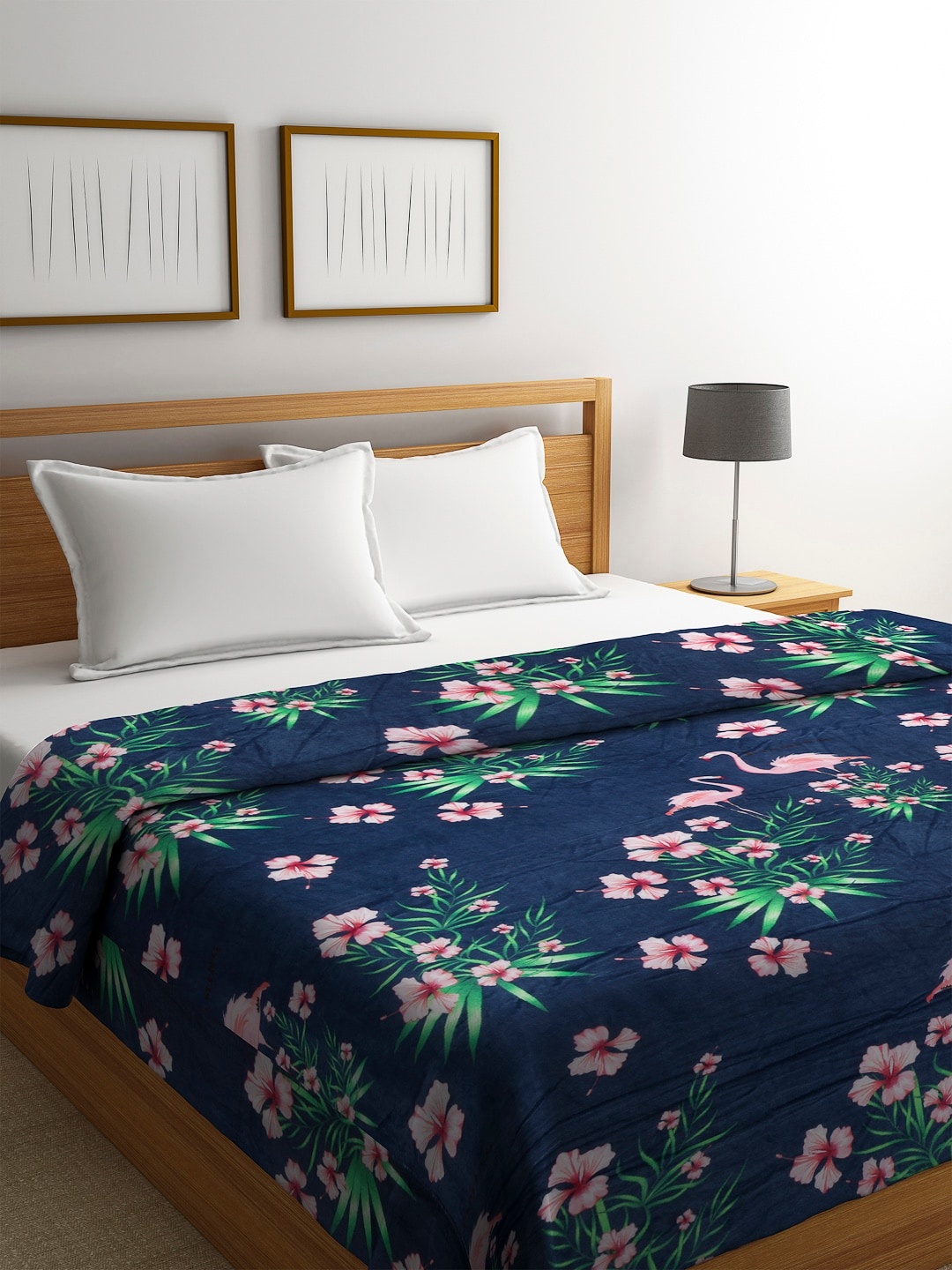 

Cortina Navy Blue & Pink Floral Motifs AC Room 233 GSM Double Bed Blanket