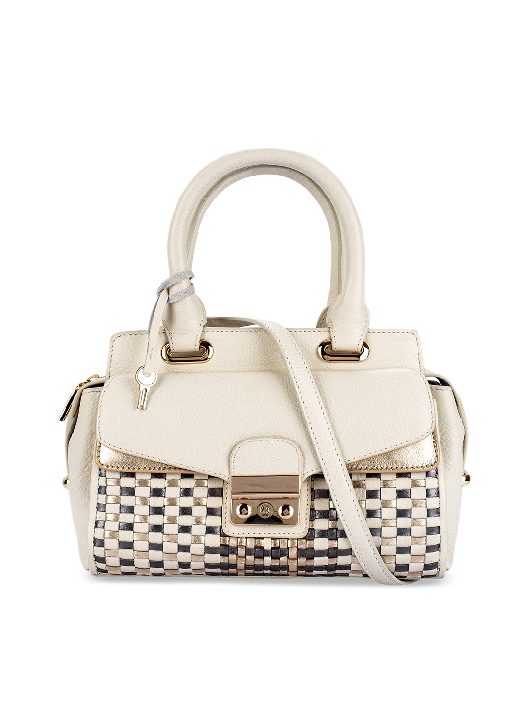 

Eske Off-White & Black Textured Leather Handheld Bag