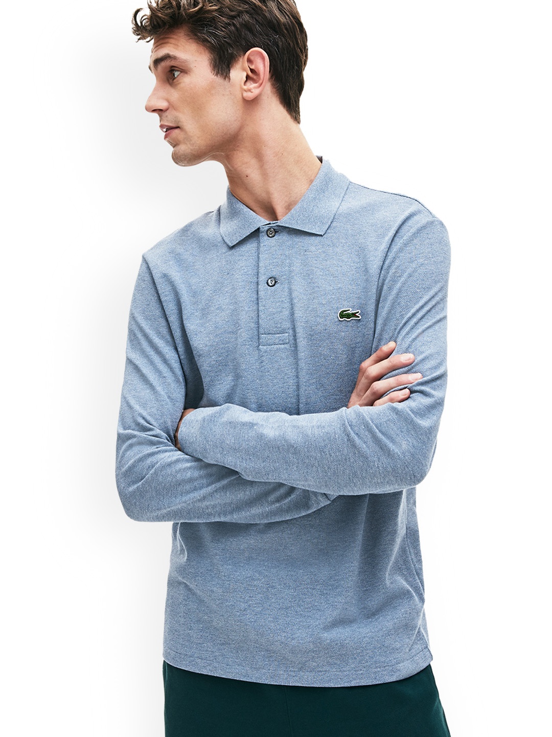 

Lacoste Men Blue Solid Classic Fit Long-Sleeve Polo In Marl Petit Pique