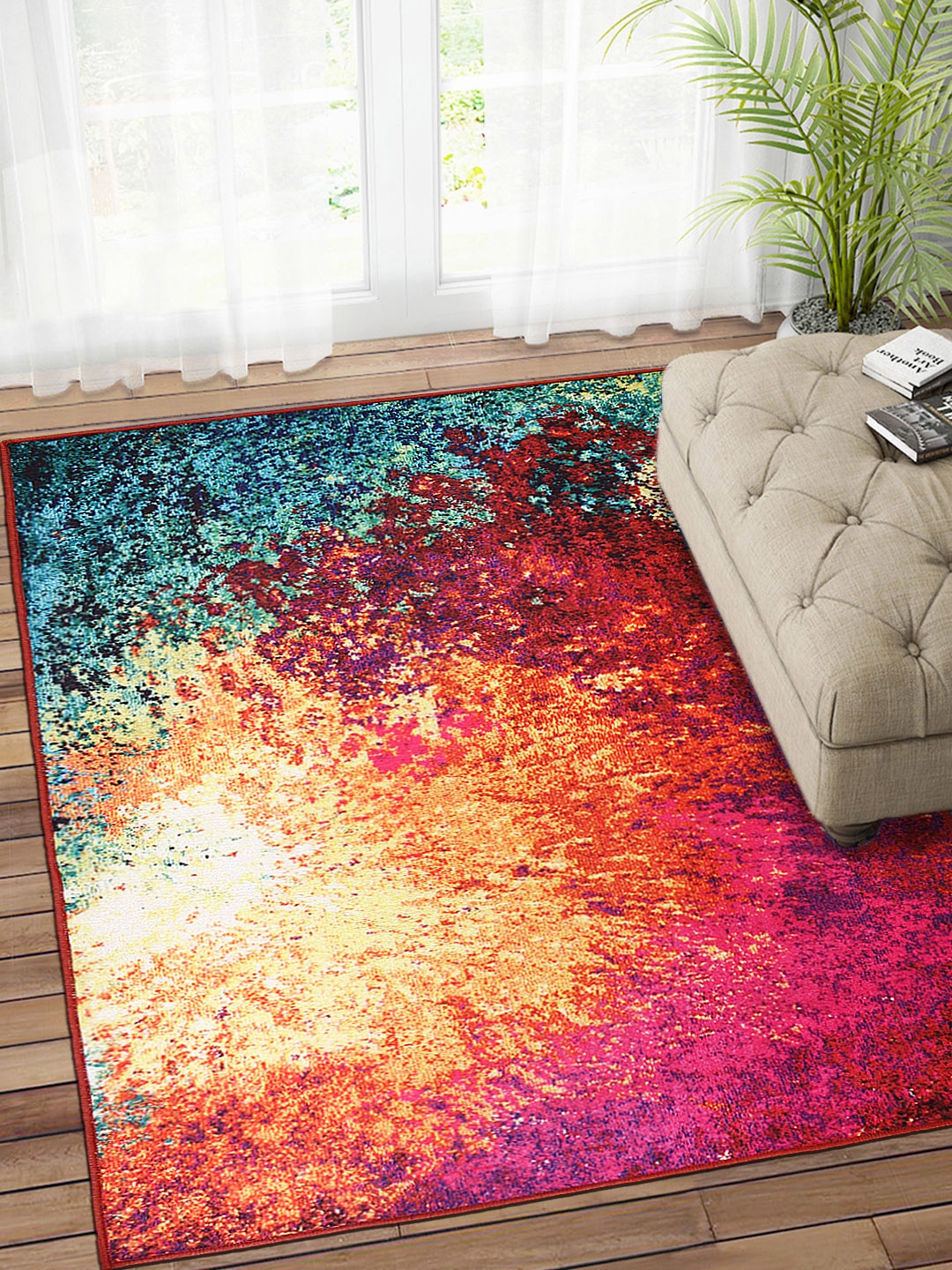 

Status Multicoloured Printed Polyester Anti-Skid Persian Carpet, Multi