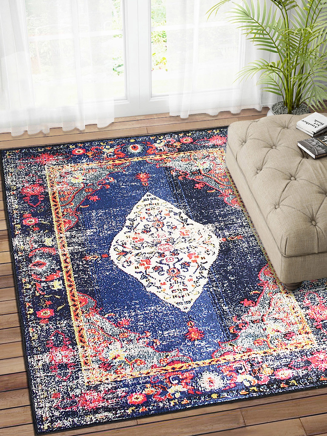 

Status Multicoloured Printed Polyester Anti-Skid Vintage Persian Carpet, Multi