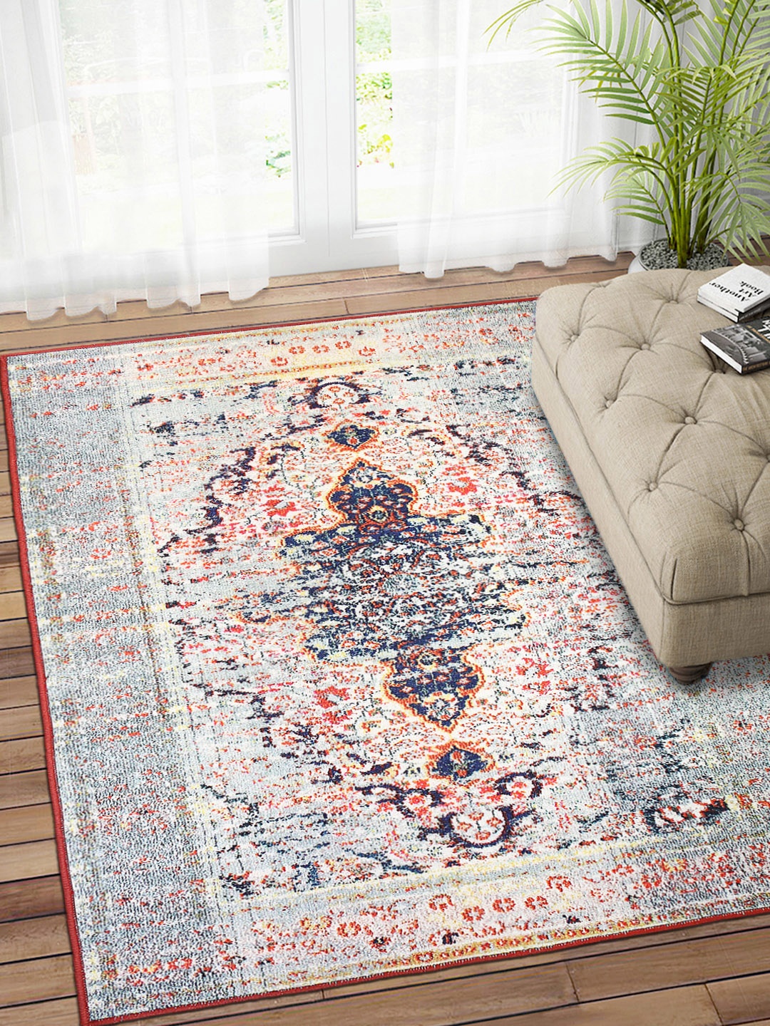 

Status Multicoloured Printed Polyester Anti-Skid Vintage Persian Carpet, Multi