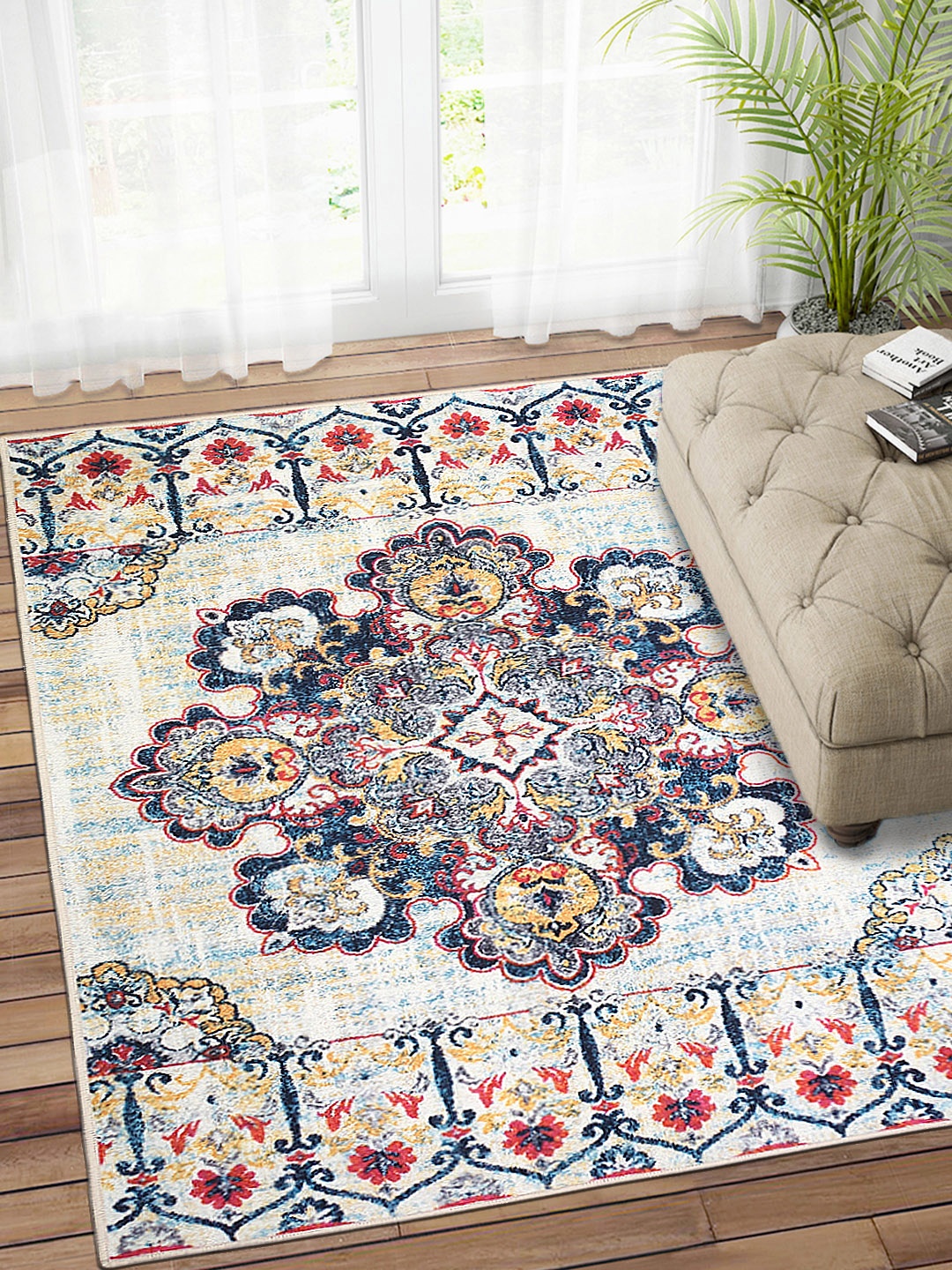 

Status Multicoloured Printed Polyester Anti-Skid Vintage Persian Carpet, Multi