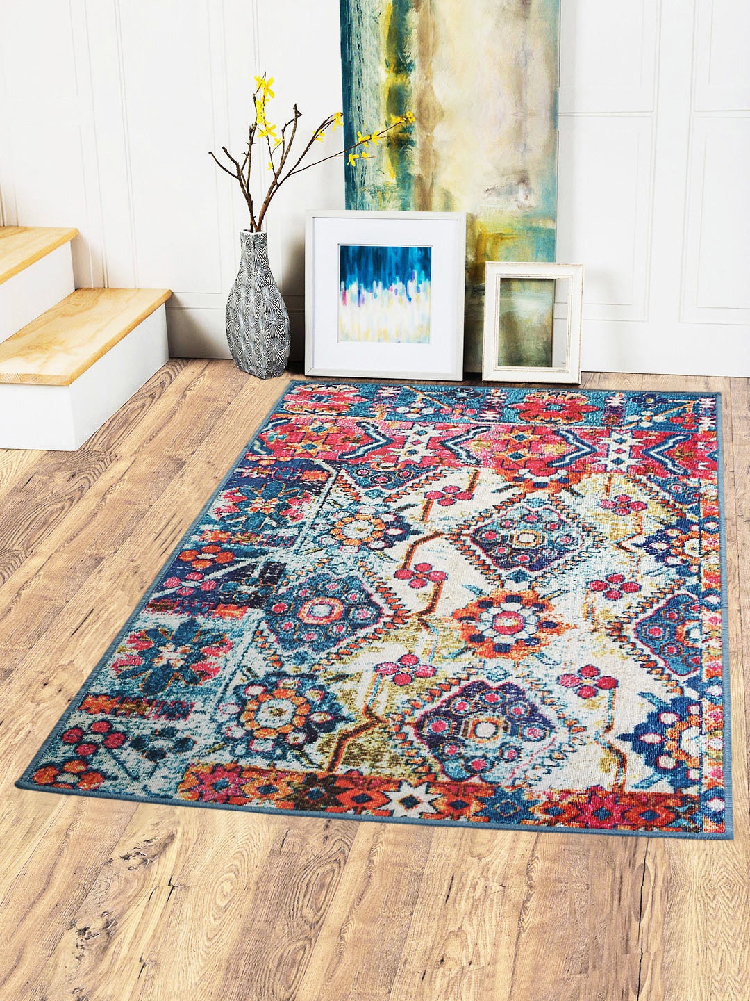 

Status Multicoloured Printed Polyester Anti-Skid Vintage Persian Carpet, Multi