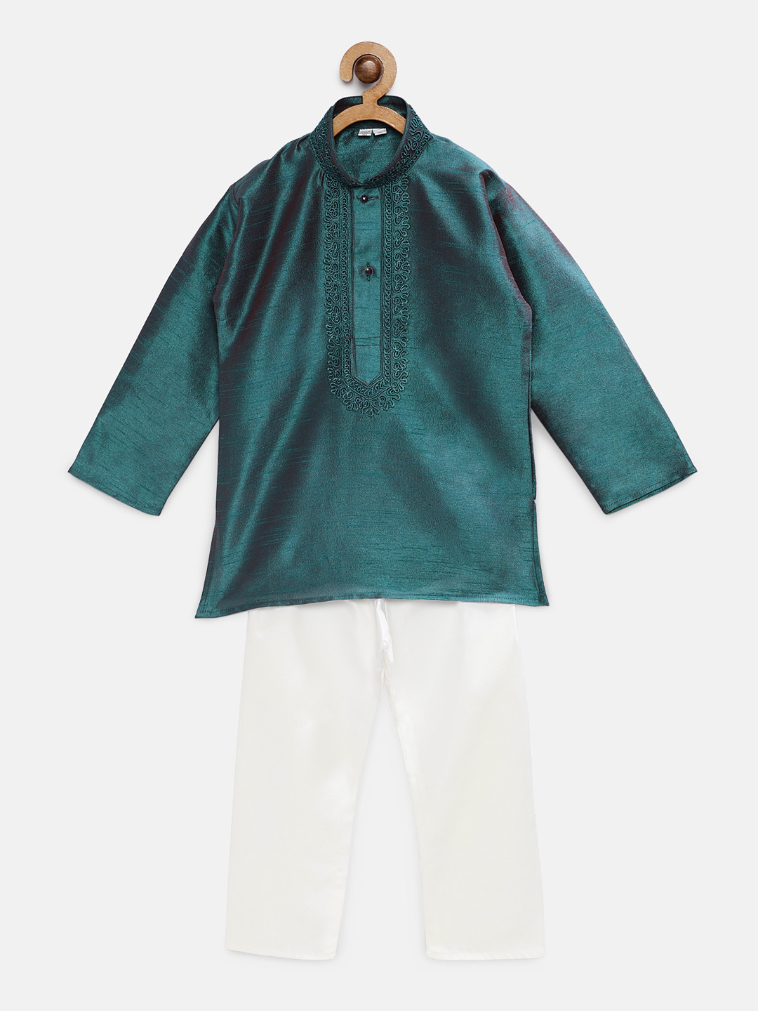 

RIKIDOOS Boys Turquoise Blue & White Solid Kurta with Pyjamas