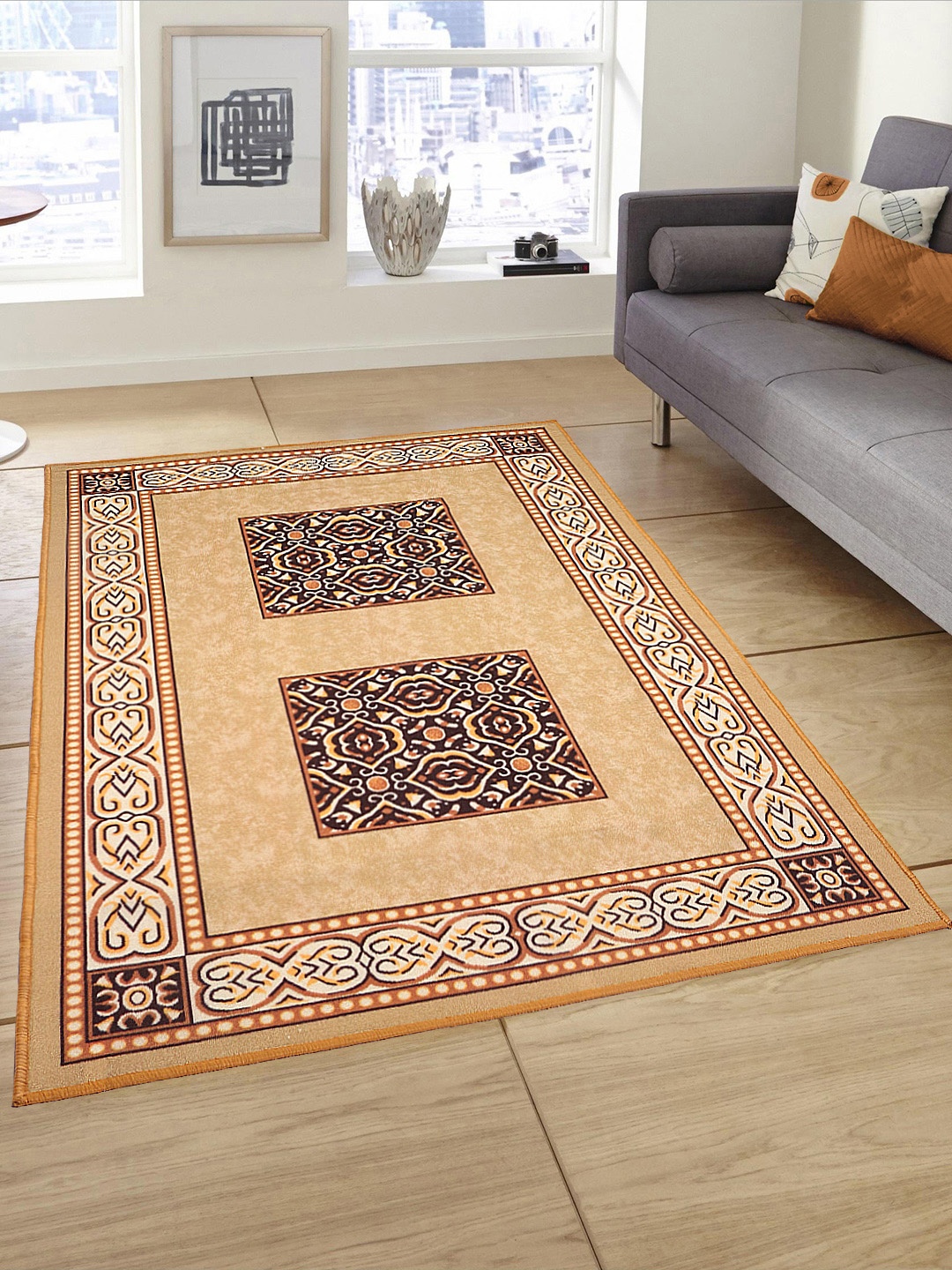 

Status Beige & Brown Printed Nylon Anti-Skid Carpet