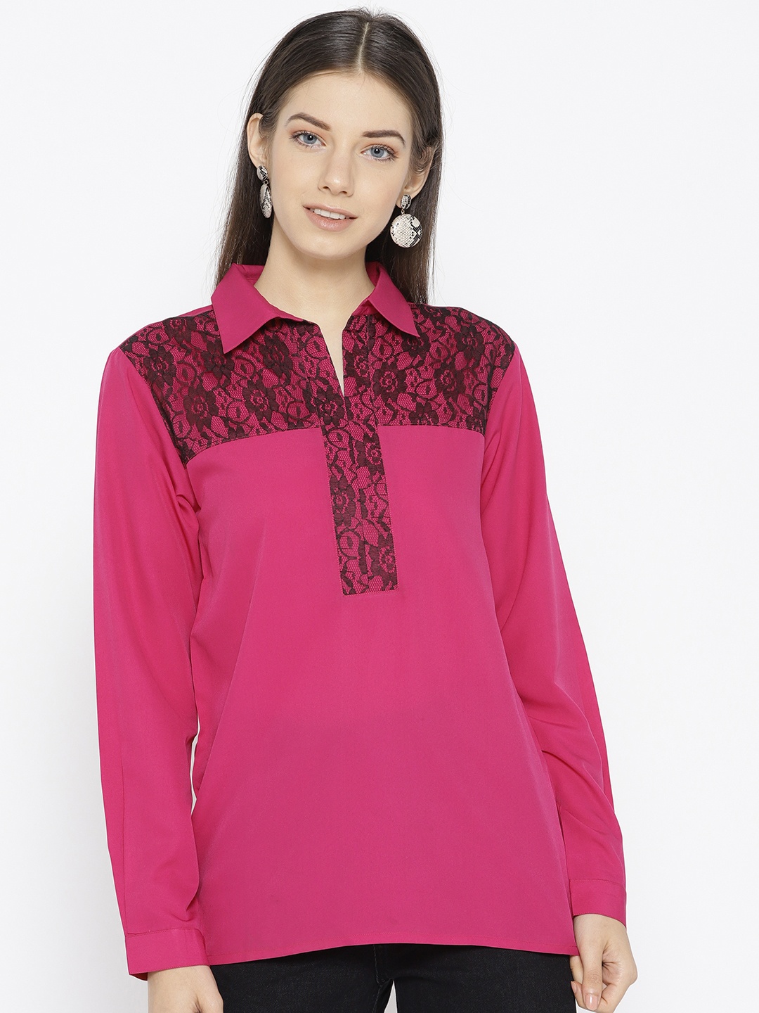 

Karmic Vision Women Magenta Solid Shirt Style Top