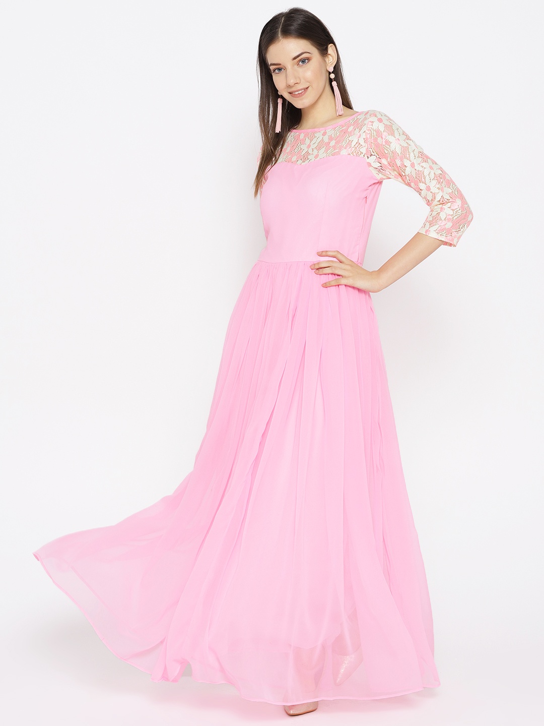 

Karmic Vision Women Pink Lace Detailed Maxi Dress