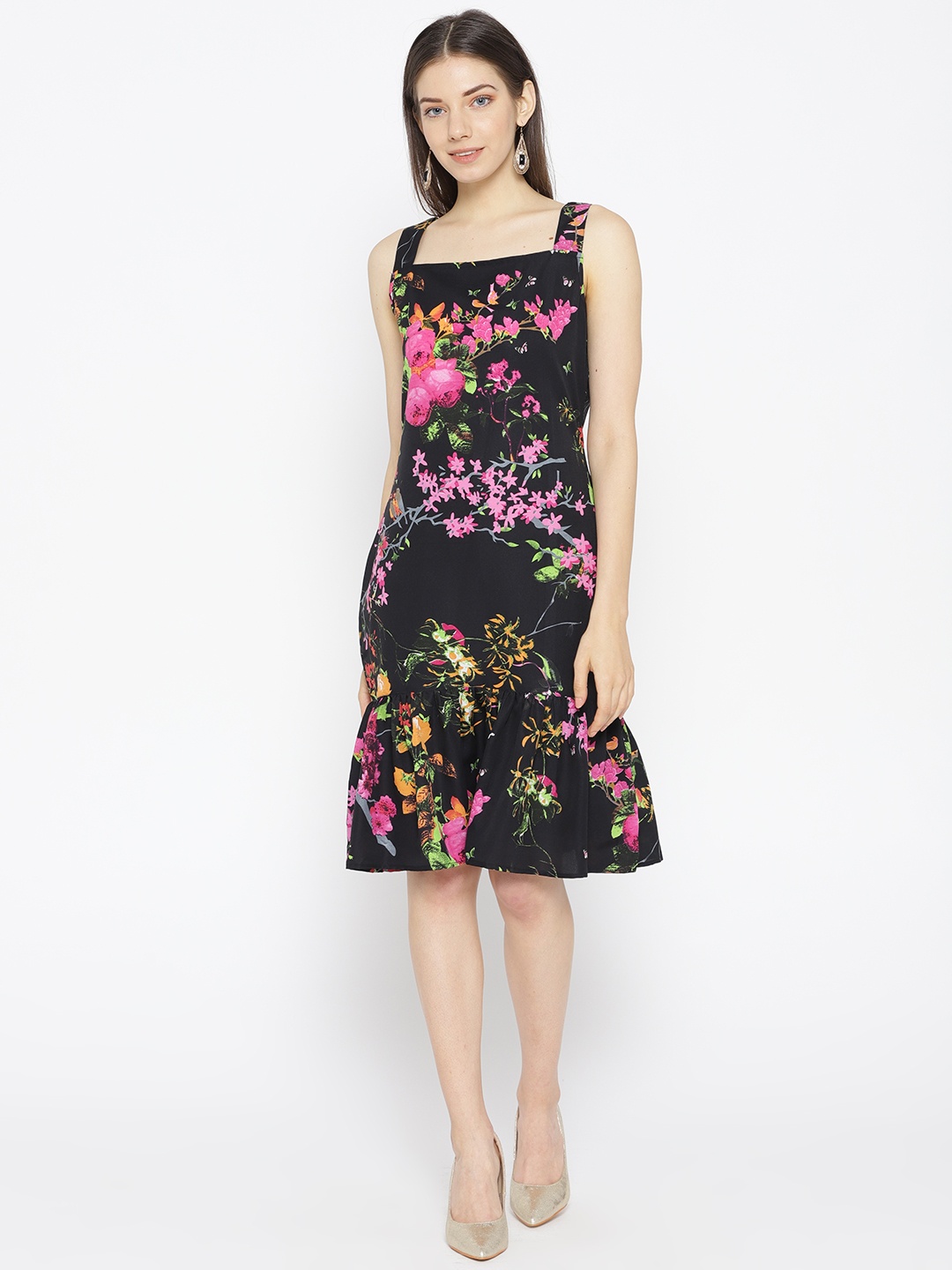 

Karmic Vision Women Black & Pink Printed Drop-Waist Dress
