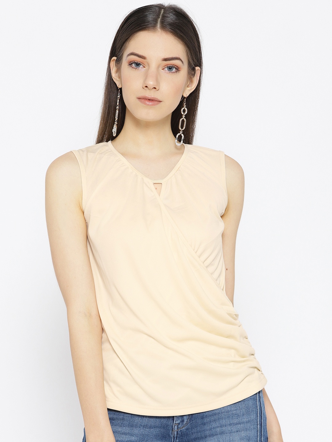 

Karmic Vision Women Cream-Coloured Solid Wrap Top