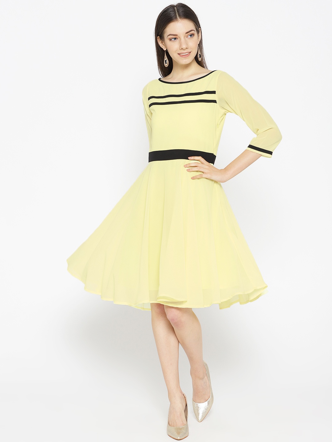 

Karmic Vision Women Yellow Solid A-Line Dress