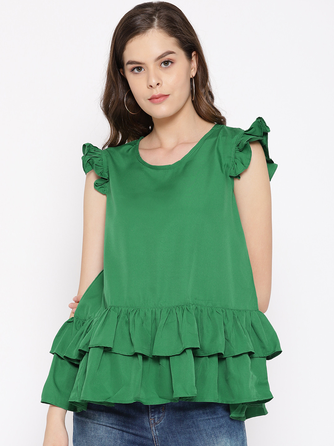 

Karmic Vision Women Green Solid Layered A-Line Top