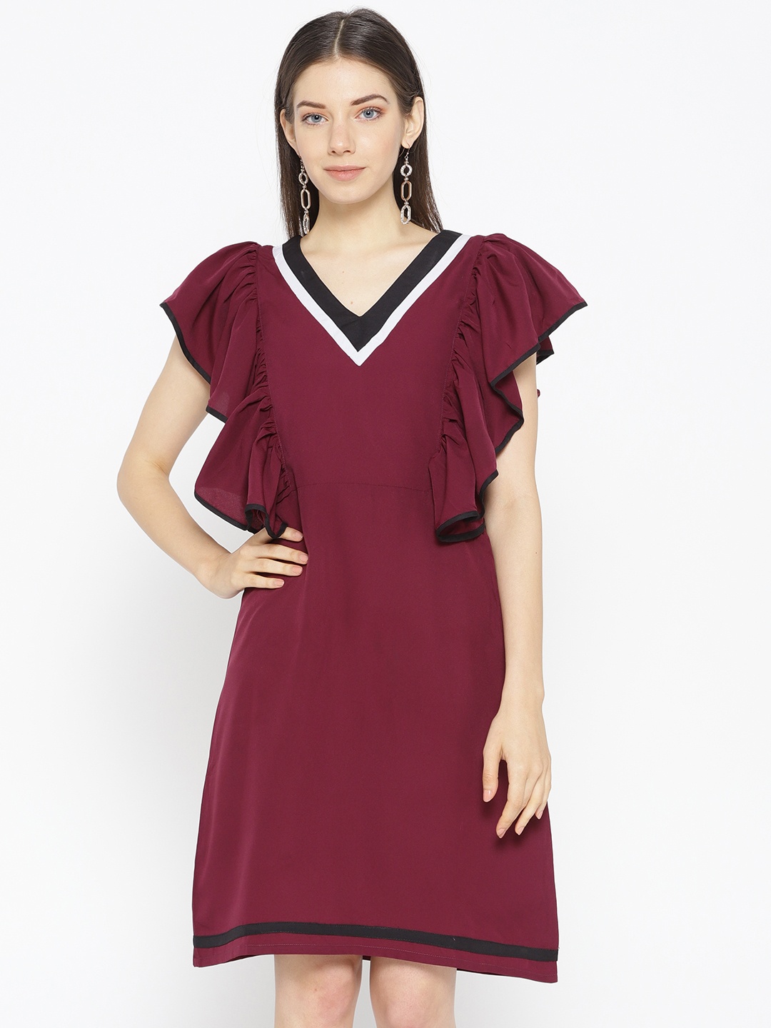 

Karmic Vision Women Burgundy Solid A-Line Dress