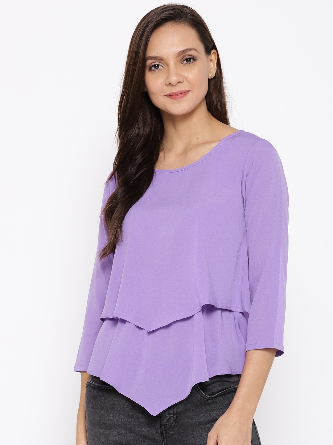 

Karmic Vision Women Purple Solid Layered Top