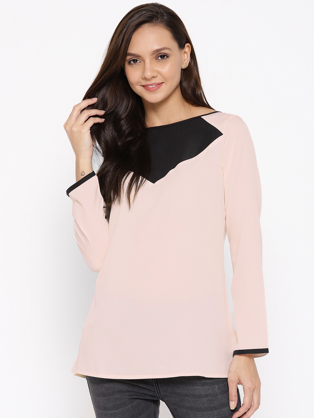 

Karmic Vision Women Pink & Black Colourblocked Top