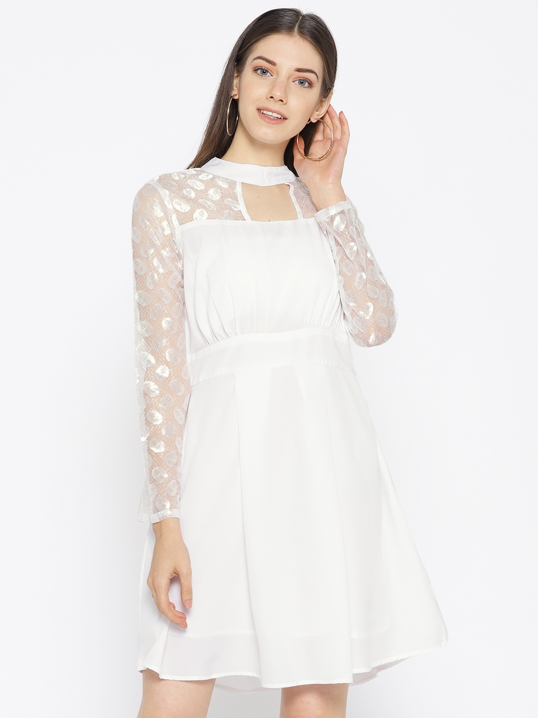 

Karmic Vision Women White Solid Semi-Sheer A-Line Dress