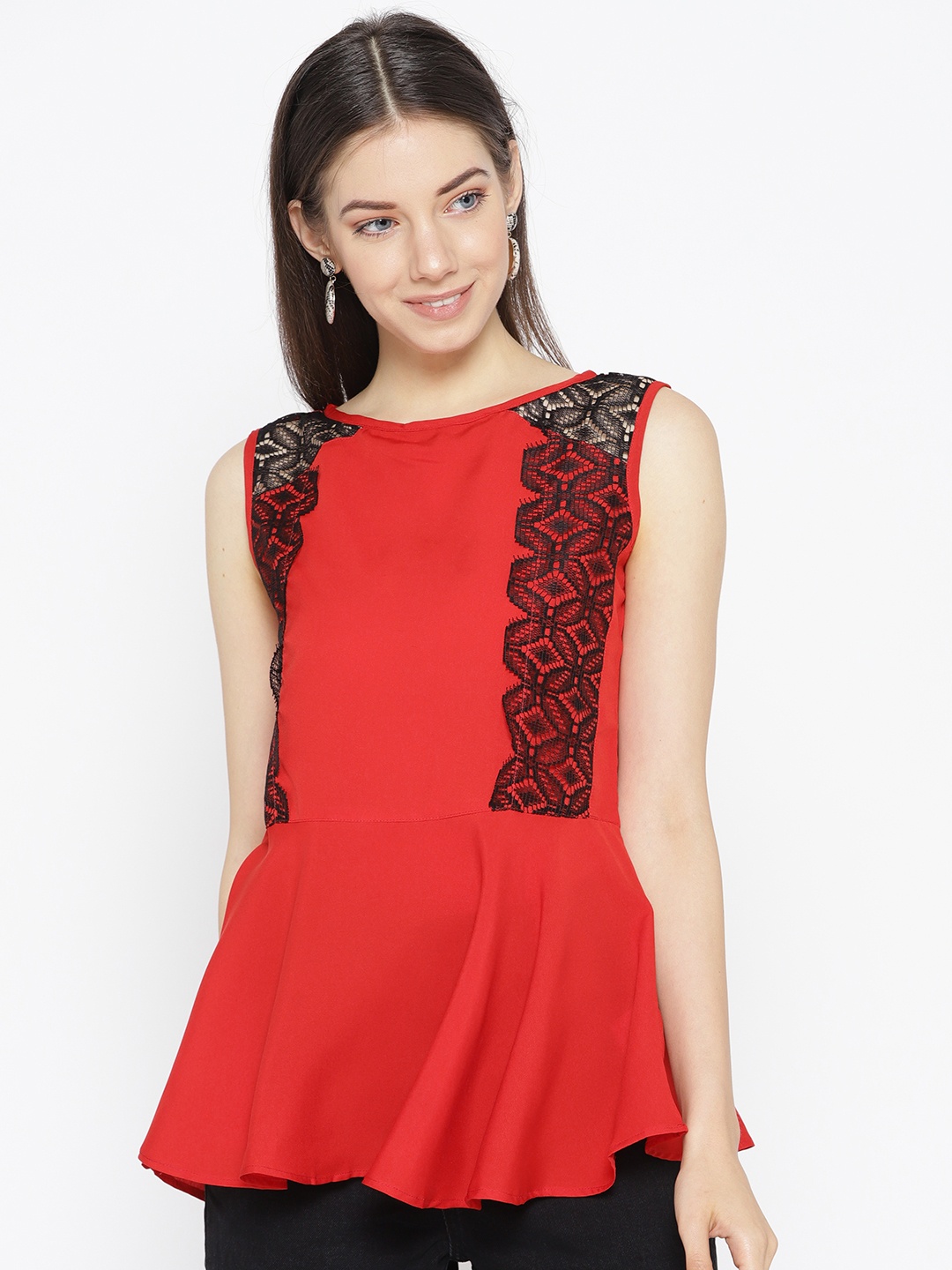 

Karmic Vision Women Red Solid Peplum Top