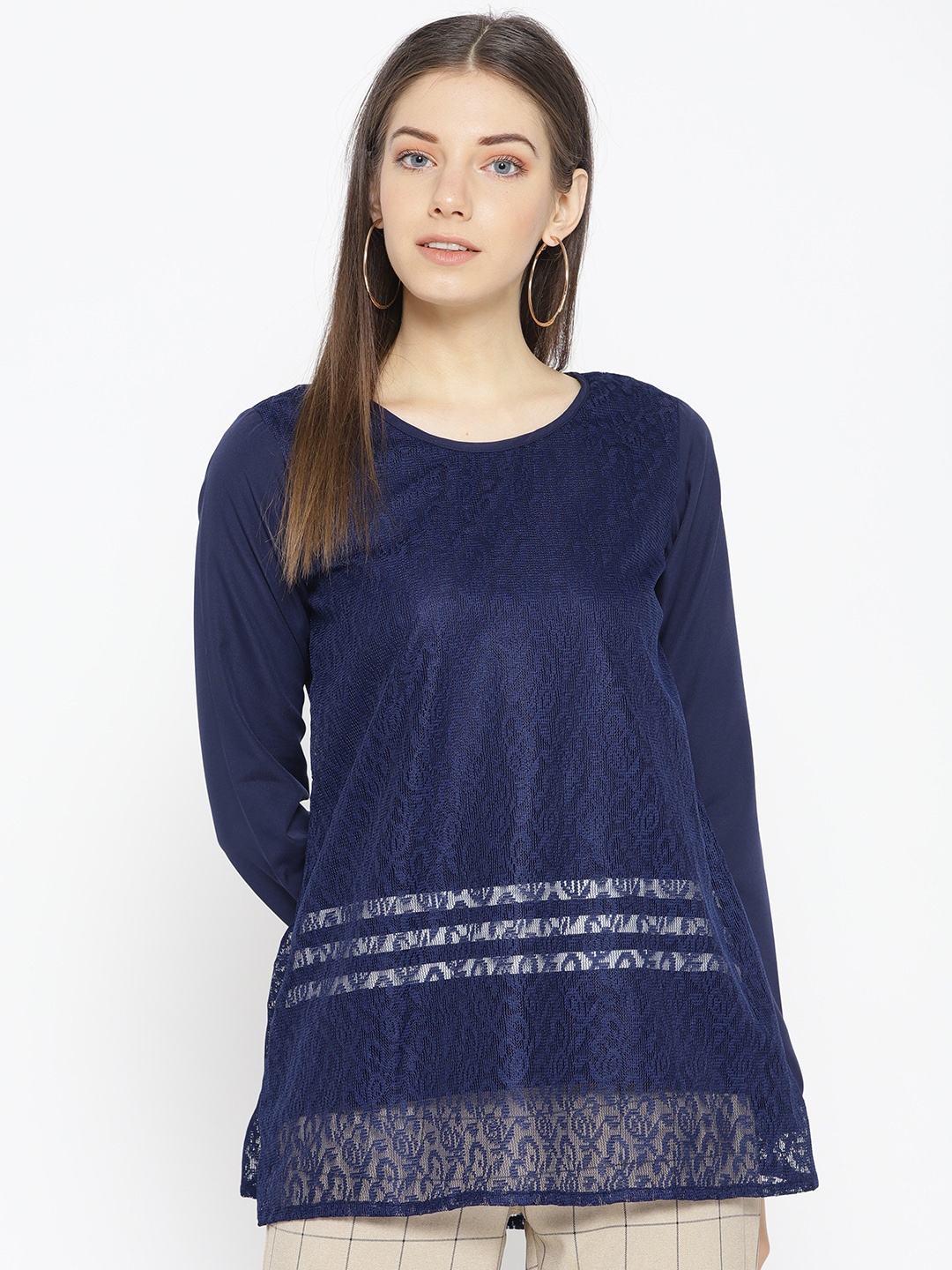 

Karmic Vision Women Navy Blue Lace A-Line Top