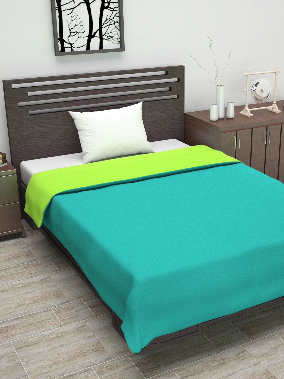 

Divine Casa Turquoise Blue & Green Solid AC Room 110 GSM Single Bed Dohar