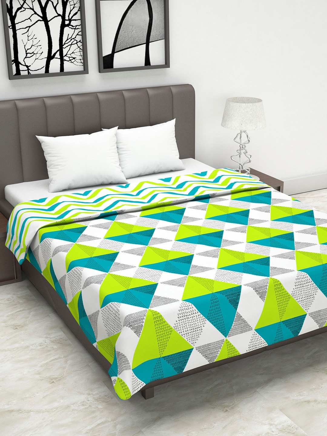 

Divine Casa Green & Turquoise Blue Reversible Geometric AC Room 110 GSM Double Bed Dohar