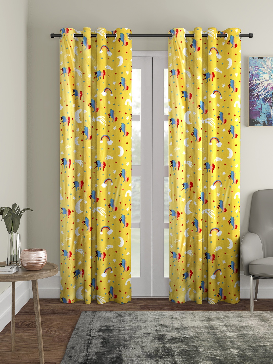 

Cortina Yellow Set of 2 Black Out Glowing in Dark Long Door Curtains