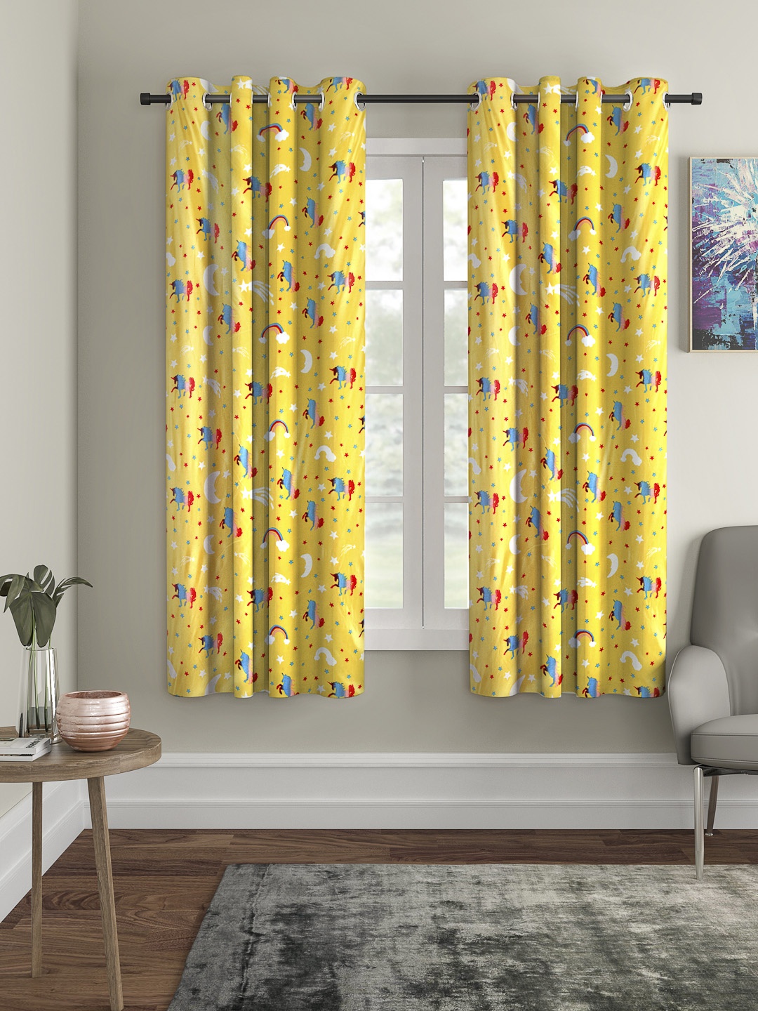 

Cortina Yellow Set of 2 Black Out Glows in Dark Window Curtains