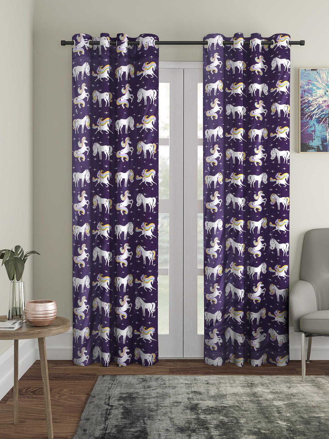 

Cortina Set of 2 Purple & White Glow in the Dark Long Door Curtains