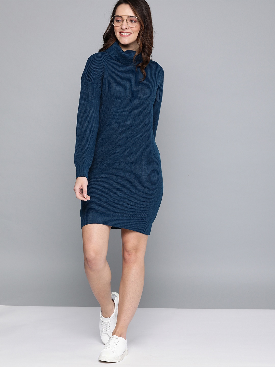 

Mast & Harbour Teal Blue Ribbed Jumper Dress
