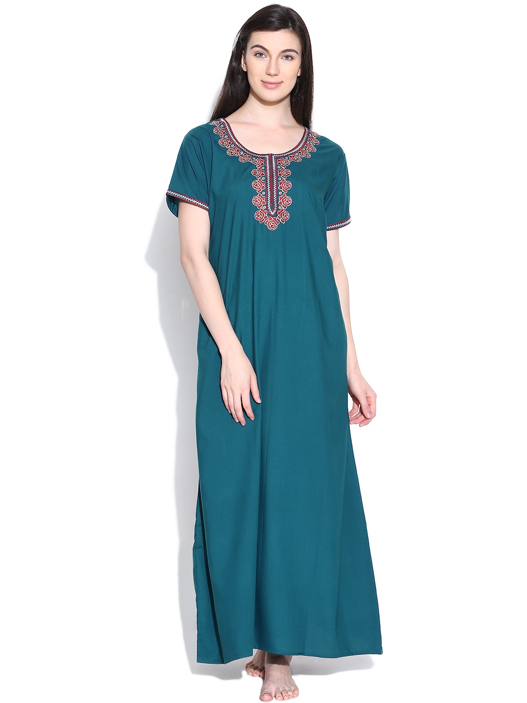 

Sand Dune Teal Blue Embroidered Maxi Nightdress 4058