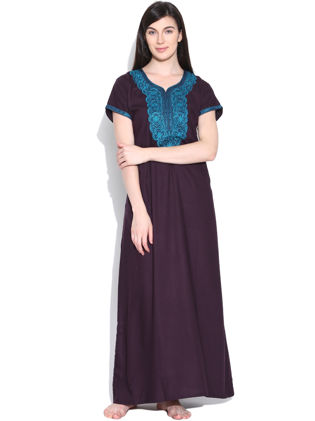

Sand Dune Burgundy Embroidered Maxi Nightdress 4394