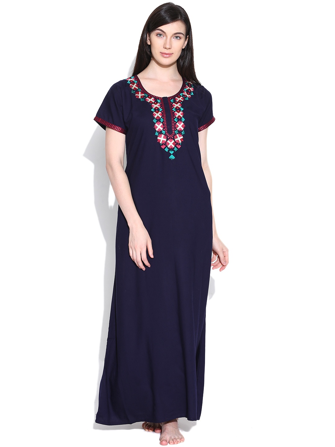 

Sand Dune Navy Embroidered Maxi Nightdress 4405, Navy blue