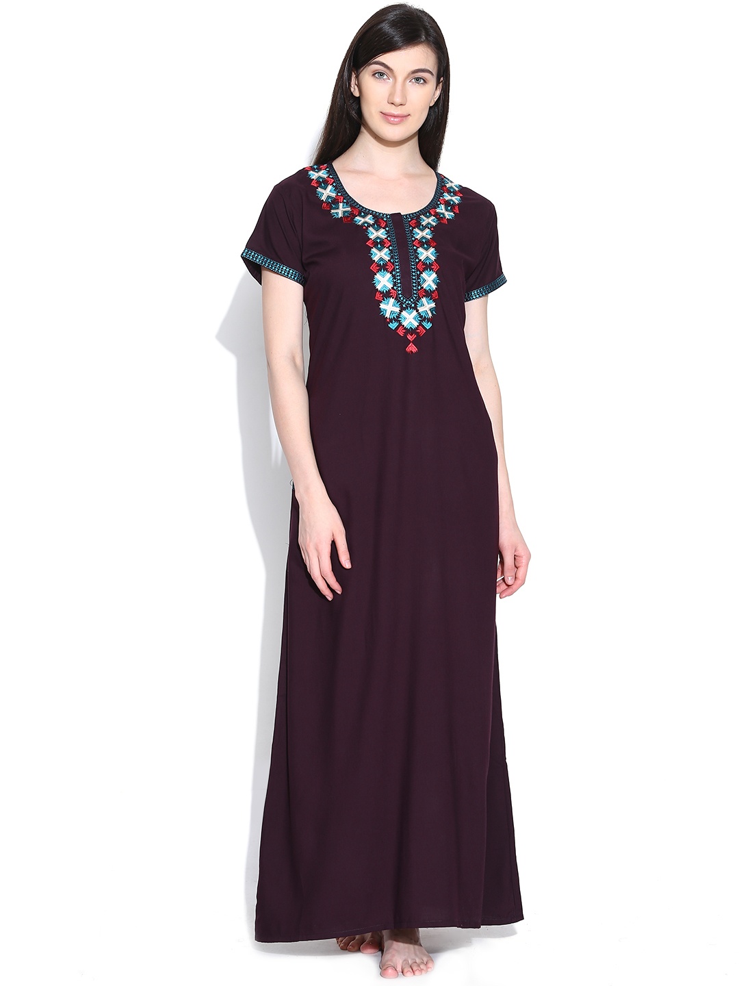 

Sand Dune Aubergine Embroidered Maxi Nightdress 4405, Purple