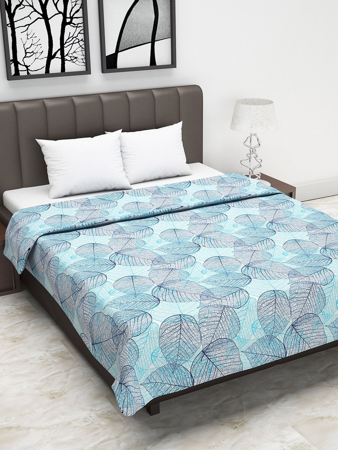 

Divine Casa Blue Floral AC Room 110 GSM Double Bed Dohar