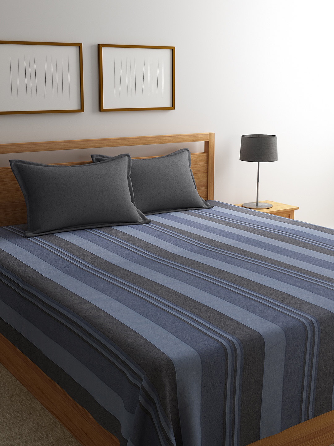 

Saral Home Blue & Grey Striped 500 TC Bedsheet with 2 Pillow Covers