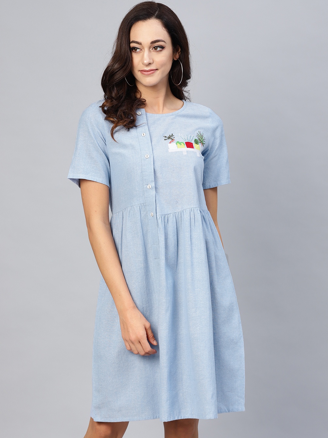 

AKS Women Blue Solid A-Line Dress