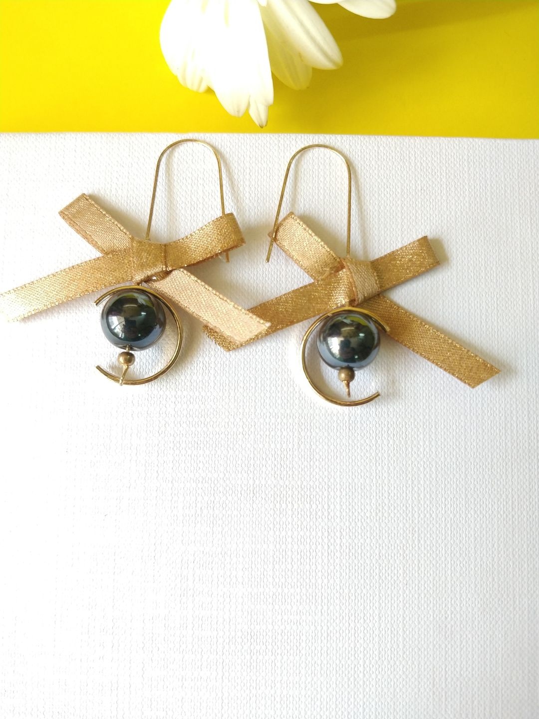 

OOMPH Gold-Toned & Blue Handcrafted Quirky Drop Earrings