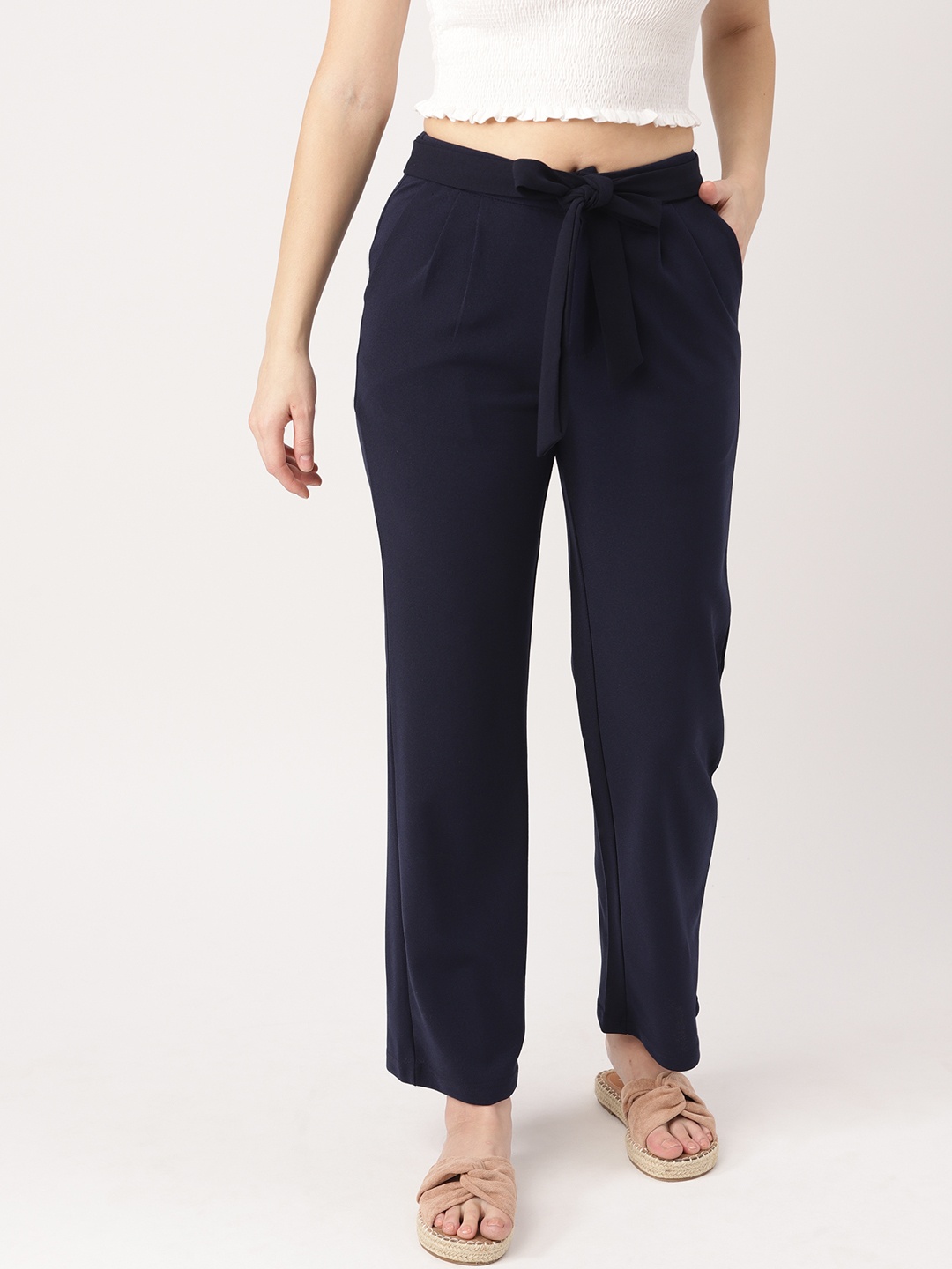 

DressBerry Women Navy Blue Solid Regular Trousers