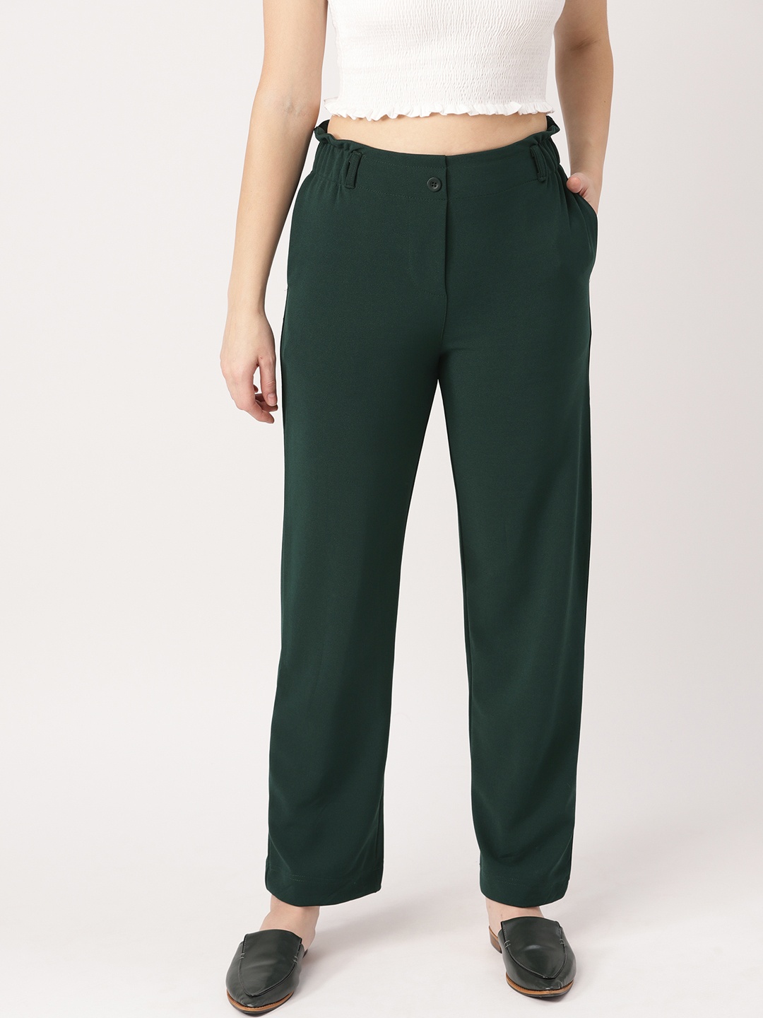 

DressBerry Women Green Solid Regular Trousers